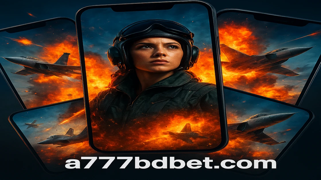 গগলস পরা নারী পাইলট একটি লাল বিমান নিয়ে a777bd প্ল্যাটফর্মের মহাকাশ ও আগুনের মাঝে উড়ছে; উপরে অ্যাভিয়েটর গেম শিরোনামটি লেখা আছে।